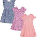 BTween 3 Piece Girls Summer Dress Set Short Sleeve Casual Skater Dresses (4-5, Strip)
