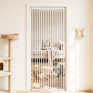 VEVOR Extra Tall Pet Gate for Cats, 28-34 in Adjustable Width, 78.7 in High Dog Gate, with Pressure Mount Kit and Wall Mount Kit, 1.2 in Narrow Bar Spacing, for Stairs, Doorways, and House, White