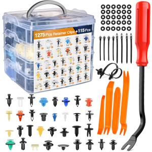 GOOACC 1390Pcs Car Door Panel Clips & Auto Fasteners Assortment - 33 Most Popular Sizes Automotive Push Pin Rivets Set Bumper Trim Body Clips for GM Ford Honda Chrysler Mazda (1275Pcs Clips + 115 Remover)