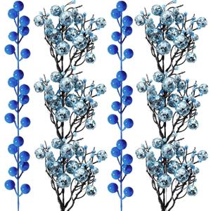 Syhood 20 Pack Christmas Glitter Berries Stems for Christmas Tree 11.8 Inch Artificial Tree Berry Picks Branches Decoration Ornaments for Xmas DIY Wreaths Crafts Holiday Decor (Blue)