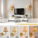 Set of Two Stick-On Hand Woven Wall Sconces, Battery Operated Wireless Wall Sconces with Remote Controlled, Adjustable Brightness Living Room Wall Decor(E26 Bulb Included)