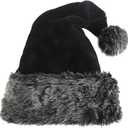 Personalized Santa Hat - Super Soft Plush Christmas Hat for Adults, Unisex Holiday Party Gift Grey-black