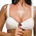 BERLOOK Women's Floral Ruched Floral Cutout Smocked Ring Bathing Bikini Top White, XL