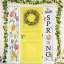 Hello Spring Floral Porch Sign Watercolor Flower Butterflies Banner Door Sign Decorations Vintage Spring Grow Flowers Hanging Door Banner for Front Door Indoor Outside Porch Wall Rustic Party Decor