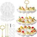 Potchen Multi Tier Ceramic Deviled Egg Platter Deviled Egg Tray Container, Detachable Eggs Holder Tower Wedding Party Food Container for Kitchen Countertop Microwave Dishwasher Freezer(Flower,3 Tier)