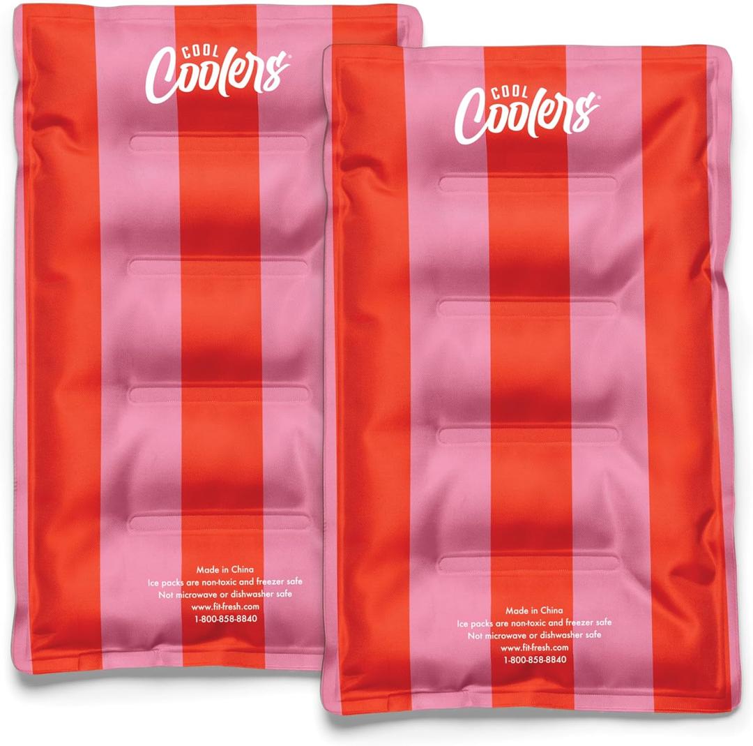 Cool Coolers Reusable XL Soft Ice Packs for Coolers, Long-Lasting Lunch Box Ice Pack, High Performance Quick Freeze, 2Pk, Pink & Orange Stripe