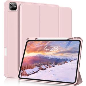 for iPad Pro 13 inch Case (M5/M4) 2025/2024, Slim Protective Cover with Pencil Holder, Soft TPU Back Cover, Trifold Stand, Auto Wake/Sleep, A2925 A2926 A3007 A3362 A3359 (Pink)