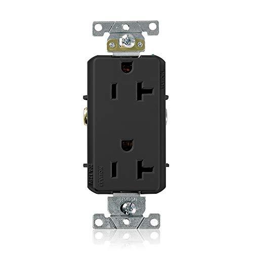 Leviton 20-Amp, 125-Volt, Decora Plus Duplex Receptacle, Straight Blade, Commercial Grade, Self Grounding, 16352-E, Black Pack of 11