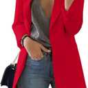 Cnkwei Womens Casual Blazers Open Front Long Sleeve Lapel Collar Work Office Jacket (X-Large, Red)