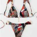 RoseSeek Women's 2 Piece Leopard Floral Bathing Suit Wireless Triangle Swimsuit High Waisted Bikini Sets (Black, XS)