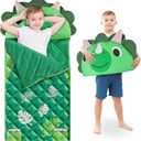 iPlay, iLearn Kid Sleeping Bag, Dinosaur Slumber Sack, Toddler Boy Nap Mat, 2 in 1 Green Dinos Cushion Blanket, Happy Travel Sleepover Daycare Preschool Birthday Gift for 3 4 5 6 Years Old Child
