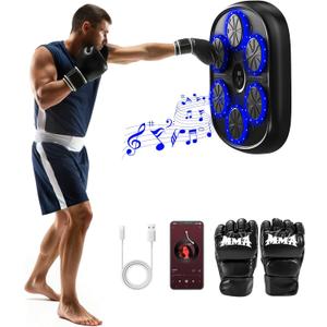 Upgraded Large Size Music Boxing Machine for Kids & Adults, Smart Bluetooth Boxing Machine Wall Mounted with LED, 9 Modes & 9 Speeds, Punching Workout Machine with Boxing Gloves