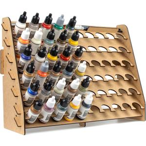 Wall Paint Rack Organizer for Miniatures & Modeling, Vertical Paint Stand with 26mm Dropper Holes + Top Brush/Tool Holder, Compatible with Vallejo, Army Painter, AK (26mm)