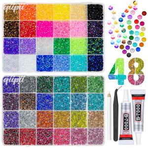 48 Color 3mm SS10 Jelly AB & Crystal Colorful Resin Rhinestones for Bedazzling Crafting Flatback Stones Gems Diamonds Bedazzler Kit for Nails Eyes Face Makeup Tumblers Bottles DIY Crafts Shoes