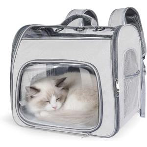 Innovative Traveler Backpack Pet Carriers Cat Backpack with Breathable Mesh Puppy Travel Carrier with Soft Padded Reinforced Support Foldable Small Dog Carrying Backpack for Kitty up to 15lbs (Grey)