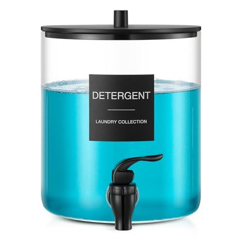 Glass Laundry Detergent Dispenser, 128 oz / 3.5L Fabric Softener Dispenser for Laundry Room Organization, Detergent Holder with Plastic Spigot (Black, 1 Pack)