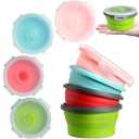 Suclain 4 Pcs Collapsible Bowls with Lids Silicone Camping Food Storage Container Expandable Folding Salad Lunch Box Travel Container for Hiking Camping(Red, Pink, Blue, Green,12 oz)
