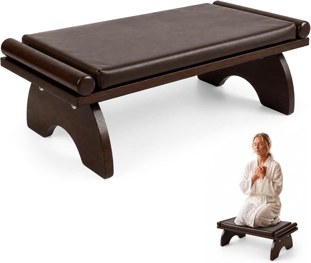 Dunzy Wooden Prayer Kneeler Bench, Padded Stool for Home and Church, 10x22.8 inches