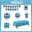 Graduation Party Supplies Gatherfun Graduation Party Dinnerware Set Sky Blue Disposable Paper Plates Napkins Cups Tablecloth Banner for Congrats Grad Party Decorations, Serve 25