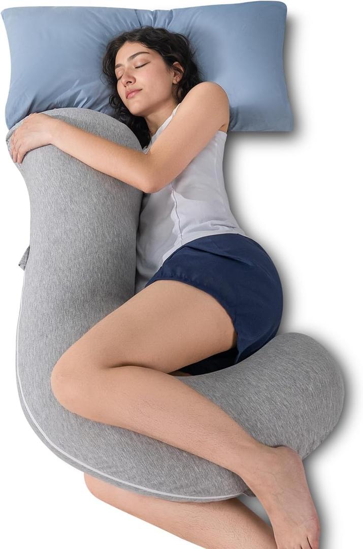 QUEEN ROSE Body Pillow, Full Body Support Pillow for Side Sleepers, Cooling Soft S Shaped Hug Pillow for Adults, Grey