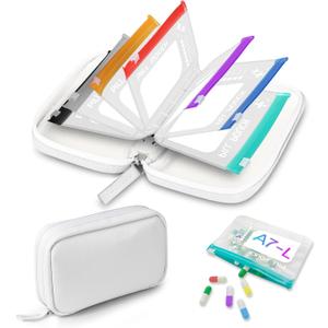 A7-L Water-Proof Pill Pouch Set Large Pill Organizer, BPA Free, A7-L Pill Loose-Leaf Storage with Color-Coded Medicine Pouches, Reusable Travel Medicine Organizer Zippered Pill Organizers Weekly (White)