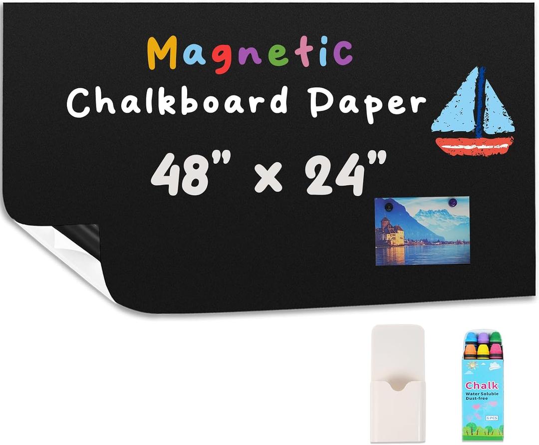 Magnetic Chalkboard Contact Paper for Wall 48" x 24" Self Adhesive Blackboard Wallpaper Peel and Stick Wall Decal Roll with Starter Kit for Home