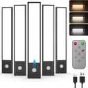 5 Pack Under Cabinet Lighting Wireless, 8" Rechargeable Motion Sensor Light Indoor, 3 Color Dimmable Magnetic Closet Lights, Under Counter Lights for Kitchen, Stairs, Closet Light with Remote