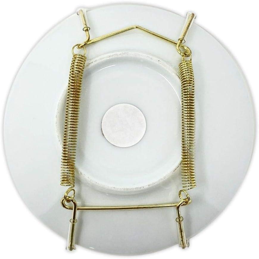 BANBERRY DESIGNS Brass Vinyl Coated Plate Hanger 3.5 to 5 Inch Plate Hanger Set of 3 Hangers - Includes Hanging Hook and Nail