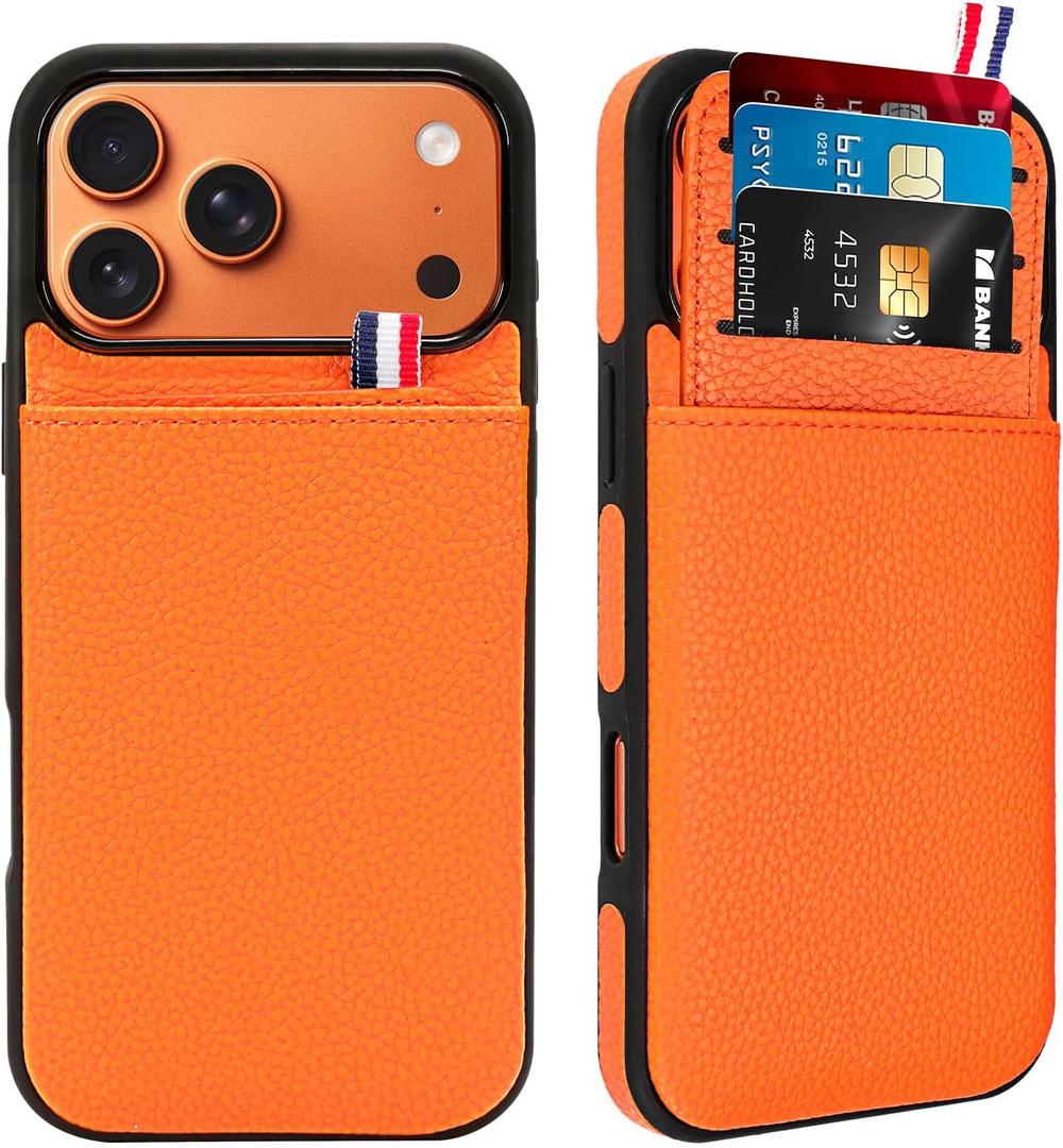 Wallet Phone Case for iPhone 17 Pro Max Case with Card Holder for Men Women, Leather Protective Phone Cover with Wallet Compatible with iPhone 17 Pro Max of 2025, Orange