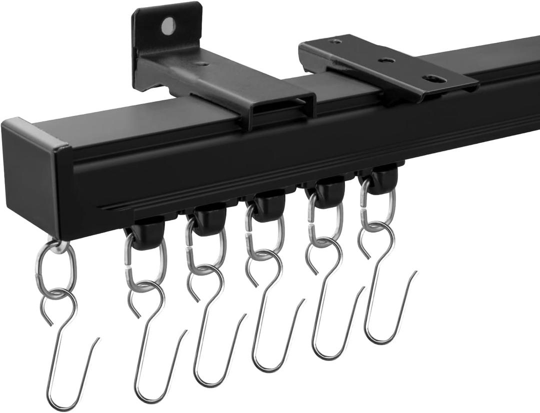 Ceiling Curtain Tracks Ceiling Mounted Heavy-Duty Curtains Rails Room Divider Curtain Track for Living Bedroom Shower Privacy RV Garage Divider Track and Hooks, Black 6ft.