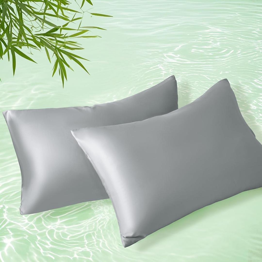 Homiest Cooling Pillow Cases Queen Size Set of 2, 100% Rayon Derived from Bamboo Pillowcase for Hot Sleepers, Breathable & Silky Soft Pillow Covers with Envelope Closure (Light Gray, 20x30 Inch)