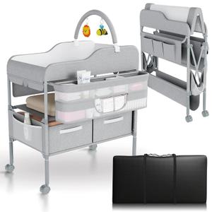 Portable Changing Table for Baby - Foldable Changing Table, Baby Diaper Changing Station with Baby Changing Station Toy Holder, Diaper Changing Table Bag - Portable Baby Changing Table with Wheels