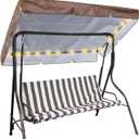 LED Lighted Porch Swing Canopy Replacement Waterproof LED Swing Canopy Top Cover 2-3 Seat Shade Awning Cover for Garden Outdoor Patio(76.8 x 48.4 Inch,Brown)