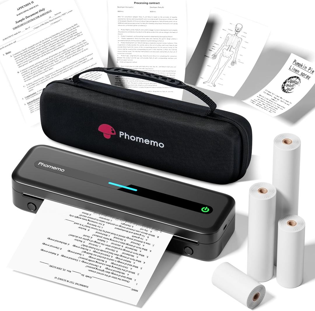 Phomemo Portable Printers Wireless for Travel, M832 Inkless Thermal Printer Support 8.5" X 11" & Multi Sizes, Bluetooth Mobile Printer for Home Office Car, Compatible with iPhone Android Laptop