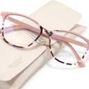 Madison Avenue Square Vintage TR90 Blue Light Blocking Reading Glasses for Women with Case, Anti Glare/ Eyestrain Computer Readers Pink Demi +1.5