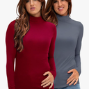 DEVOPS Womens 2 Pack Long Sleeve Mock Turtleneck Stretch Fitted Thermal Underlayer Shirts Size Small