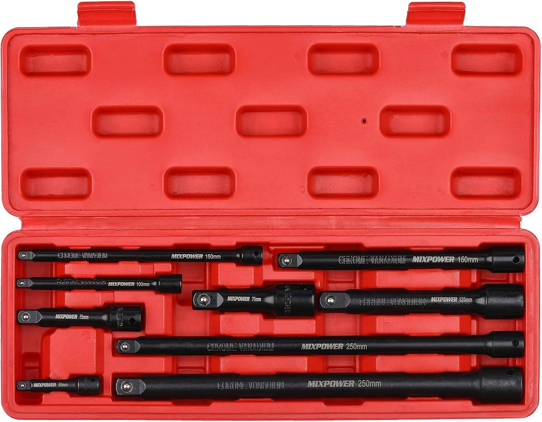 MIXPOWER 9-Piece Extension Bar Set, 1/4", 3/8" and 1/2" Drive Socket Extension, Premium Chrome Vanadium Steel with Black Phosphate Finish, Engineered for Impact Drivers