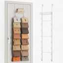 SWTYMIKI Over the Door Purse Organizer - Wall Mounted Handbag Organizer with 16 Hooks and Metal Basket, Hanging Purse Storage Rack Holds up to 16 Bags, Bag Rack Can Use As 1/2 Part, for Door, Closet