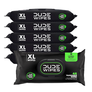 DUDE Wipes Herbal Relief Flushable Wipes  ExtraLarge Adult Wet Wipes  6 Pack (288 Count)  Infused with Soothing Witch Hazel, Geranium Essential Oils, Vitamin E, and Aloe  Septic and Sewer Safe
