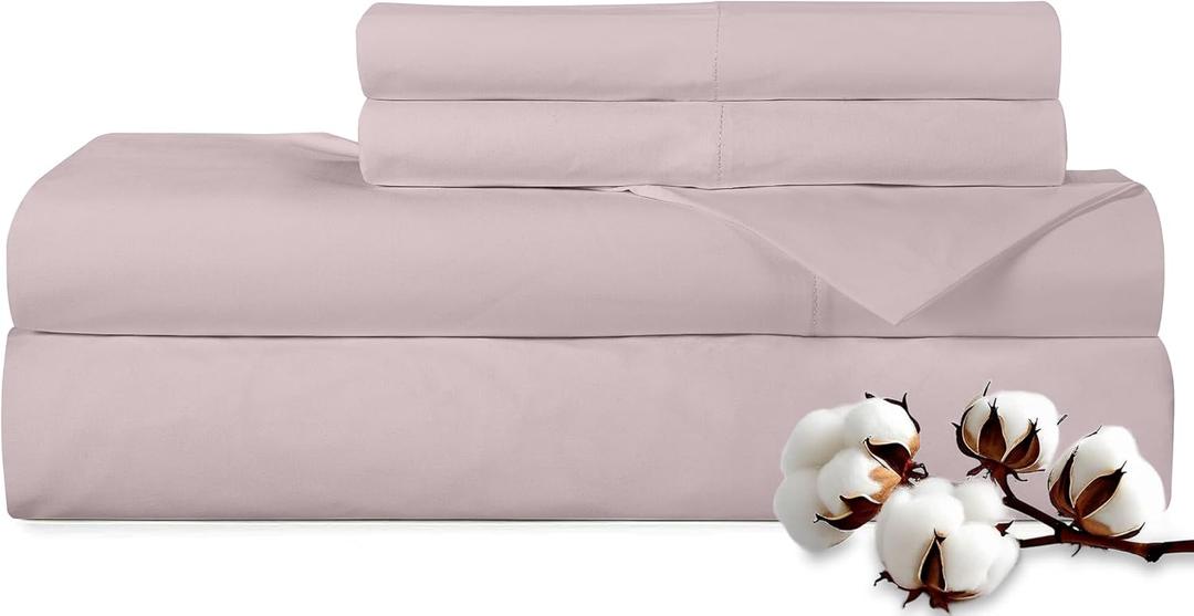 ROYALE LINENS 300 Thread Count 100% Long Staple Combed Cotton Sheet Set - 4 Piece Queen Bed Sheets - 1 Fitted, 1 Flat & 2 Pillow Cases - Soft Cool & Crisp Sheet Set (Queen, Lavender)