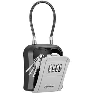 Puroma Lock Box, Portable Key Lock Box with Removable Cable Handle, Resettable Combination Lockbox Wall-Mounted Key Lockbox for House Key, Home, Office, Apartment Warehouse Key Storage (1 Pack, Grey)
