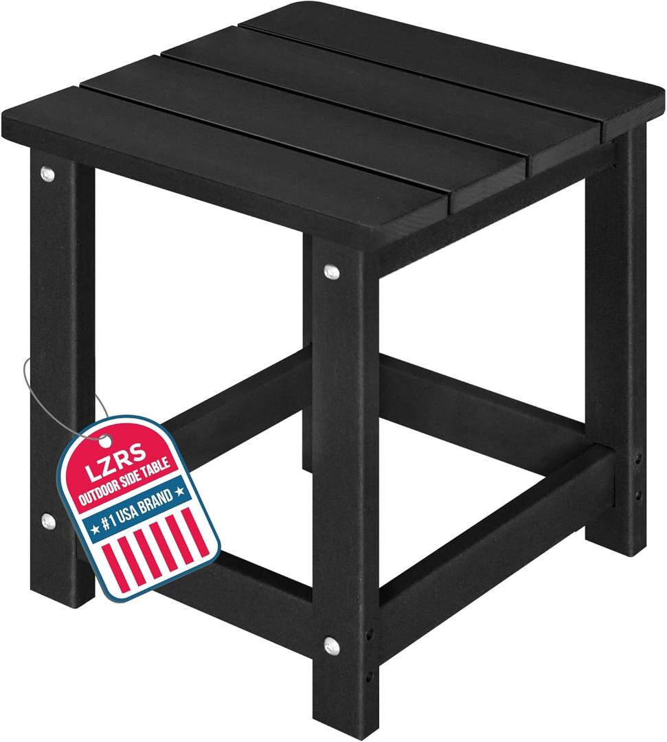 LZRS Square Patio Side Table, Heavy Duty HDPE Outdoor End Table with Wood Texture, Weatherproof Composite Table for Adirondack Chairs, Deck, Pool, Indoor/Outdoor, No Peeling or Cracking(Black)