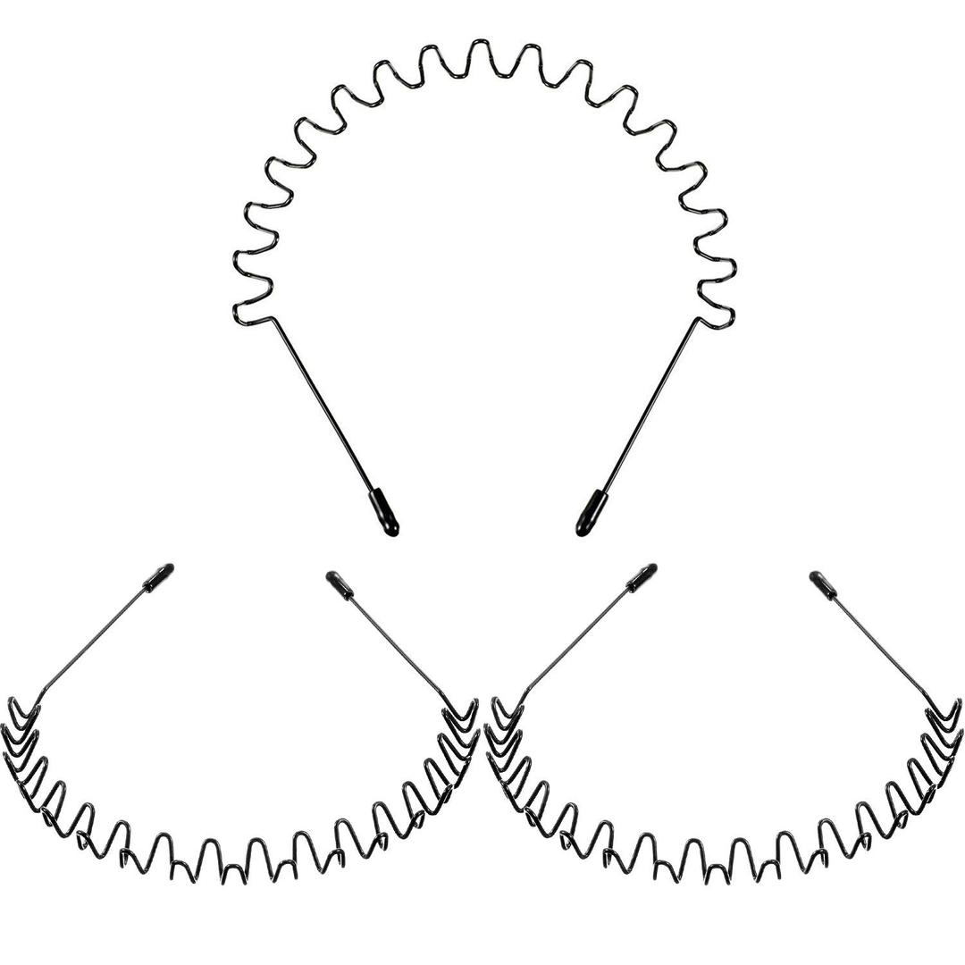 WILLBOND Hairband, 3 Pack Metal Headband for Men Unisex, Wavy Wired Zigzag Spring Sports Fashion Headwear, Non Slip Hair Hoop, Hair Accessories