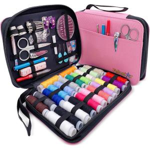 Easy-to-Use Pink Sewing Kit for Girls, Teens, Moms, and Kids - Beginner Hand Sewing Kit for Clothing Repairs. Includes Basic Needles, Thread, and Other Essential Supplies for Small Fixes (Medium (24 Threads))