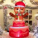 Double Couple 6FT Christmas Blow Ups Gingerbread Man on Cake Christmas Inflatable Outdoor Decoration Build-in LED Lights Inflatable Gingerbread Man for Garden Lawn Xmas Decor