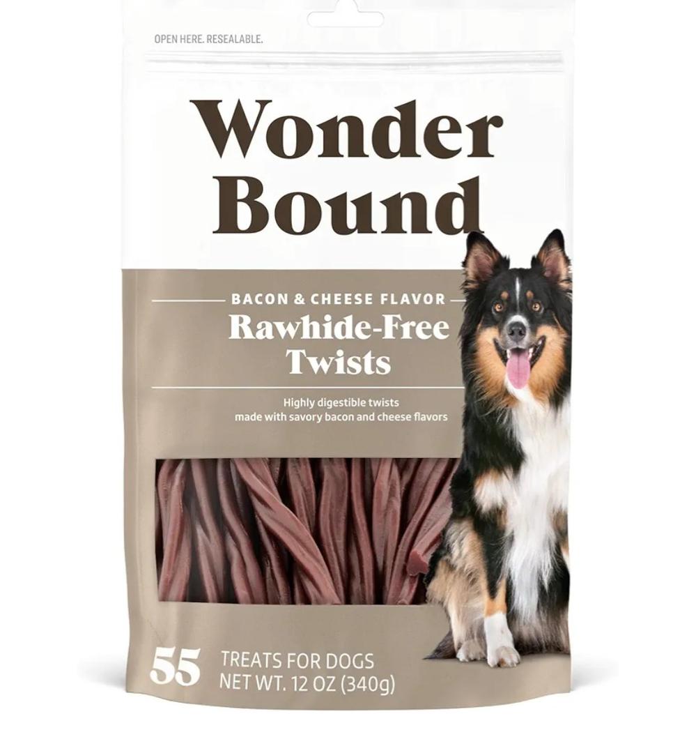 Wonder Bound Bacon & Cheese Flavor Dog Twist Sticks - 55 Count - Rawhide-Free Dog Treats, Dental Health Chews for Plaque & Tartar Control, Easy to Digest, Long-Lasting