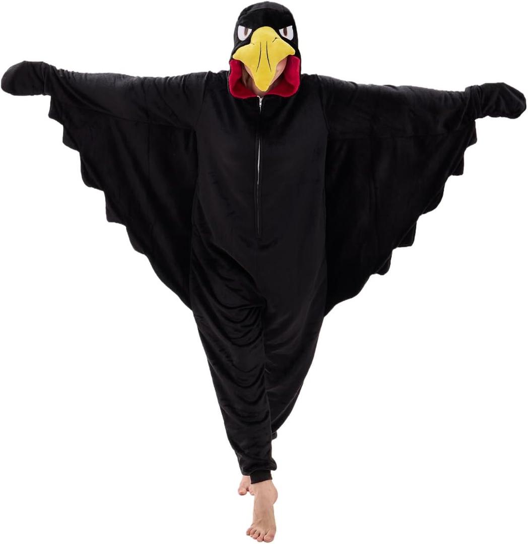 Unisex Adult Onesie Pajamas Animal One Piece Snug Fit Halloween Costume Sleepwear Homewear (Small, Crow)