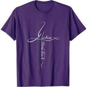Yeshua Hamashiach Messianic Jewish Hebrew Roots Cross T-Shirt (Purple, L)