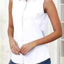 Wrinkle Free Womens Sleeveless Button Down Shirts for Women Stretch Business Office Formal Work Blouses Tops (White, L)