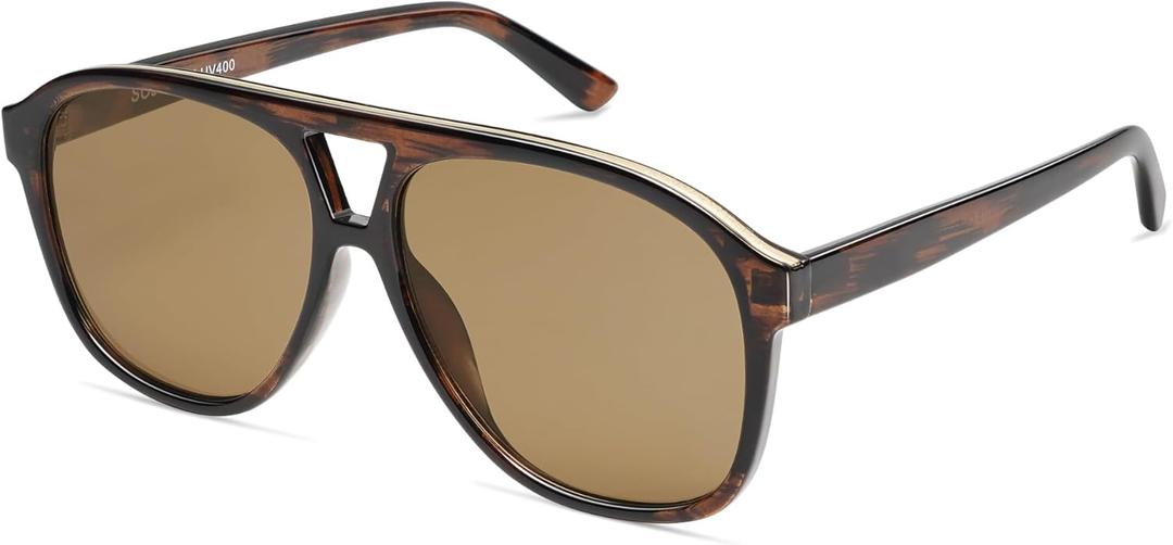 SOJOS Retro Large Aviator Sunglasses for Women Men Classic UV400 Oversized Aviators SJ2315 (Wood Pattern/Brown)